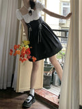 Kawaii Mini Dress Bandage Patchwork Sexy  Summer Dress Square Collar Puff Sleeve High Street Elegant Korean Fashion