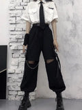 Drespot Gothic Streetwear Women's Cargo Pants With Chain Punk Techwear Black Oversize Korean Fashion Wide Leg Trousers  Alt 0909