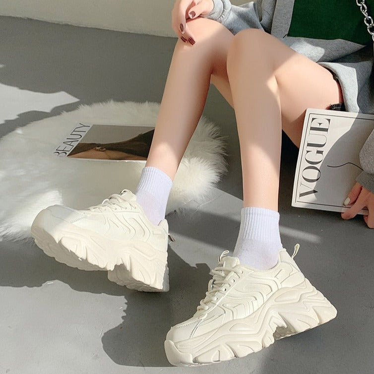 Drespot  Women's Chunky sneakers Casual Vulcanized Shoes Woman High Platform Flats Femme Lace Up White Basket Sneakers Women