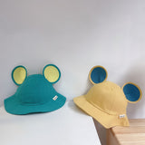 Fashion Baby Round Bunny Ears Bucket Hat Kids Candy Outdoor Travel UV Protection Fishing Cap Cotton Solid Big Brim Beach Bob Cap
