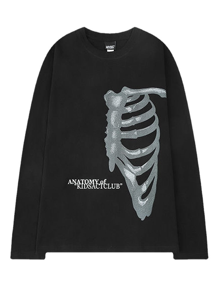 Deeptown Gothic Skeleton T Shirt Women Y2K Hippie Emo Black Tshirt Oversize Retro Dark Academia Streetwear Loose Tee Tops Female