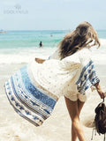 Drespot  Bohemian Printed Summer Beach Wear Pareo Long Women Tops And Blouse See Through Wrap Chiffon Tunic Kimono Cardigan Q14