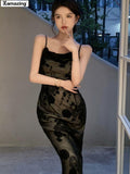 Summer Elegant Midi Spaghetti Strap Black Dress For Women  Fashion One Piece Bodycon Prom Party Robe Vestidos