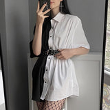 Patchwork Black White Punk Dress Women Casual Loose Short Dresses Ladies Harajuku Summer Korean Vestidos Mujer Streetwear