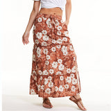 Summer Print Ruffles Skirt Floral Split Skirt Women Casual Beach Faldas Female Boho Elastic Waist Holiday Maxi Skirts S-5XL