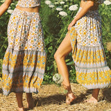 Elastic Waist Print A-Line Long Skirt Floral Skirt Women Casual Beach Faldas Female Boho Party Holiday Maxi Skirts
