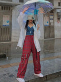 Drespot  Punk Chain Cargo Pants Women Harajuku Goth Plaid Checkered Trousers Female Streetwear Aesthetic Hip Hop Egirl Grunge Emo