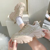 Drespot  Women's Chunky sneakers Casual Vulcanized Shoes Woman High Platform Flats Femme Lace Up White Basket Sneakers Women