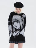 Drespot Japanese Style Anime Print Oversized Sweatshirt Women Harajuku Kawaii Long Sleeve Hoodies Female Cartoon Pullover Tops