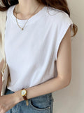 Drespot  New Summer White Sleeveless Women's T-shirts Cotton Chic O-Neck Casual Loose Female Basic Tops