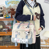 Women Cute Cow Backpack Female High Student College Schoolbag Girl Badge Backpacks Kawaii Ladies Waterproof Nylon Travel Bag