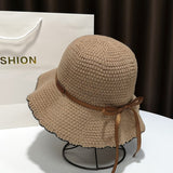 Linen Braided Fisherman Cap Streamers Bows Decorative Bucket Hat For Women UV Protection Panama Sun Caps Vacation Beach Hats