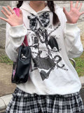 Gothic Streetwear Anime Print Hoodies Women Harajuku Hip Hop Oversized Black Sweatshirts Crewneck Loose Tops Emo Punk