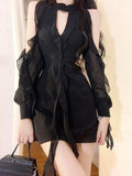 Drespot 2023 Summer Slim Black Y2k Mini Dress Party Chic Solid Elegant Sexy Dress Women Office Casual One Piece Dress Korean