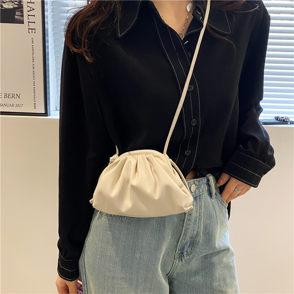 Small Pleated Clip on Women's Shoulder Crossbody Bag High Quality Soft PU Leather Mini HandBag Luxury Designer Hot Messenger Bag