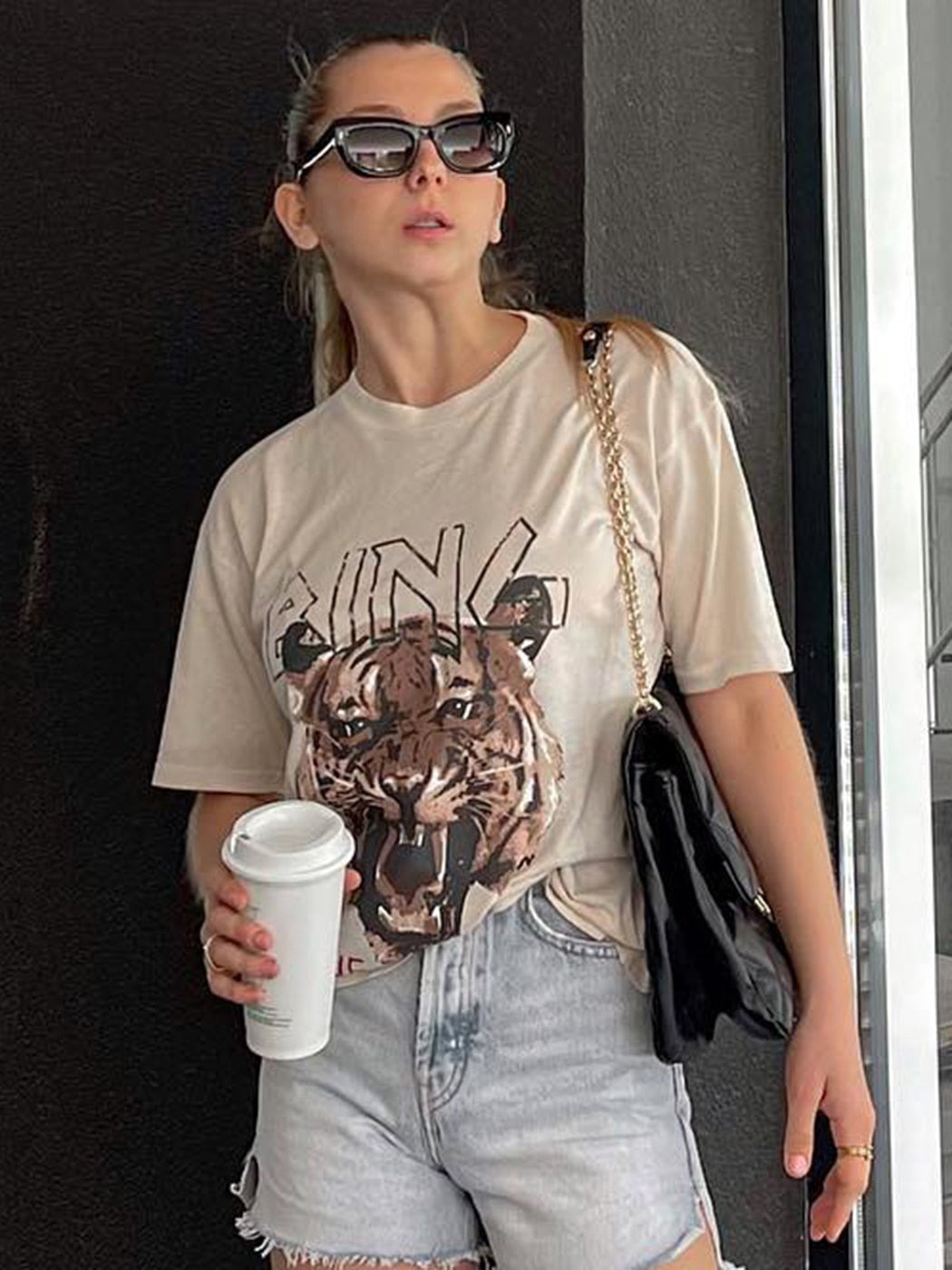 Back To School Outfits Tiger Graphic T-Shirts for Women Casual Letter Print Vintage Tee Shirt Female Fashion Tees Tops Shirts 2023 Summer Clothes