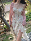 Drespot   Summer Floral Sleeveless Midi Dress Elegant Sexy French Vintage Strap Dress Woman Party One Piece Dress Korean Fashion