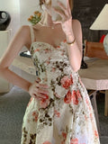 Summer Women's Floral Spaghetti Strap Party Midi Dress Lady Elegant Fashion Slim Evening Prom Clothes Female Sleeveless Vestidos