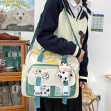 Women Cute Cow Backpack Female High Student College Schoolbag Girl Badge Backpacks Kawaii Ladies Waterproof Nylon Travel Bag