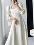 Drespot Midi White Dress Women Elegant Autumn Long Sleeve  Fashion French Vintage Work Wear Dresses Clothes Lady Clothes Vestido New
