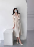 Drespot Spring Autumn Women Casual Elegant Lace-up Shirt Dress Female Fashion A-Line Midi Dress Office Lady Clothing
