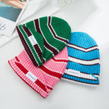 Striped Knitted Wool Beanie Hat Women Winter Bonnet European Fashion Letter Patch Witcher Caps Men For Warm Gift
