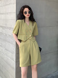 Summer Women Office Sets Two Piece Blazer Suit Short Sleeve Cardigan Blazer & Shorts Lady Casual Solid Blazers Set