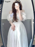 France Fairy Sweet Dress Women Vintage Evening Party Midi Dresses Casual Designer Chic Princess Korean Retro White Dress