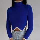 Drespot Women Knitted Sweaters Pullovers Turtleneck Jumpers Crop Tops Slim Knitwear Sweater Fall Sweater
