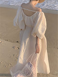 Summer Women Korean Style Fashion Vintage Dress Female Casual Beach Backless Midi Dress Holiday Vestdios Clothes