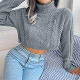 Drespot Designer Cropped Solid Sweater Women's Long Sleeve Warm Turtleneck Knit Sweater Y2K Cropped Top Autumn Winter Streetwear