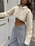 Drespot knitted Sweaters For Women Cropped Knitted Sweaters Long Sleeve Short Pullovers Jumpers y2k grunge