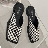 Desport Women Leather Shoes Zebra Print Square Head Pumps  New Slip-On Soft Sole Cozy Loafers Daily Commute Simple Black Shoes Women