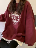 Drespot Harajuku Gray Sweatshirts Women Hip Hop Letter Print Hoodies Oversized Loose Crewneck Pullover Tops Korean Streetwear