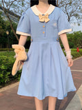 White Lolita Dress Women Summer Kawaii Preppy Style Short Dresses Sweet Jk Girls Outfits Peter Pan Collar Streetwear