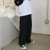 Drespot  Harajuku Black Women's Cargo Pants Pockets Hippie Streetwear Gray Wide Leg Trousers For Female Oversize Emo