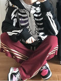 Drespot Y2K Gothic Zip Up Hoodies Women Punk Oversized Skull Skeleton Print Sweatshirts Black Hip Hop Loose Tops Jacket Grunge