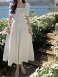 Summer New Women Fashion Elegant Prom Midi Party Dresses French Style Vintage Female Evening White Clothes Vestdios
