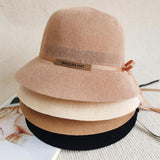 Linen Woven Bucket Cap Ladies Foldable Breathable Summer Hat UV Protection Panama Belt Tide Logo Ribbon Bow Holiday Beach Hat