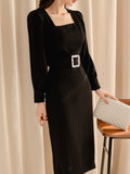 Women Autumn Fashion Elegant Black Dresses Office Lady One Piece Long Sleeve Bodycon Vestido Femme Party Dress