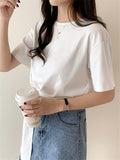 Drespot Summer  New Cotton White Women's T-shirts Chic Short Sleeve O-Neck Casual Fashionable Female Basic Tops