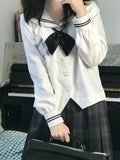 Drespot Kawaii Preppy Style Shirt Women White Blouse Jk Bow Japanese Sailor Collar Lolita School Girl Summer  High Street