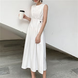 Drespot New Summer Women Fashion Sleeveless Dress Office Lady Chic Casual White A-Line Midi Clothes Vestdios