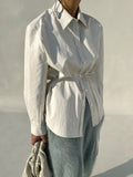 Drespot Women   New  Spring Autumn PU Leather Lace Up Blouses Shirt Female Long Sleeve Fashion Shirt