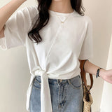 Drespot Summer  New Cotton White Women's T-shirts Chic Short Sleeve O-Neck Casual Fashionable Female Basic Tops