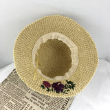 Hand-made Crochet Straw Hat Women Embroidered Flowers With Large Eaves Panama UV Protection Summer Cap Bali Vacation Beach Hat