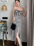 Summer Women Sexy Prom Spaghetti Strap Houndstooth Dress Summer Sleeveless Evening Party Fashion Clothing