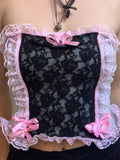 IAMHOTTY Y2K Lace Corset Women Strapless Kawaii Camis Bow Patchwork Aesthetic Bustier Top Fairycore Lolita Sweet Tube Top Hot