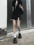 Black Gothic Dress Women Lace Patchwork Mini Dresses Sexy Bandage Harajuku Sundress  Summer Fashion Short Sleeve