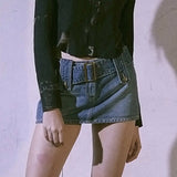 Women's Jeans Mini Skirts  Low Waist Belt Blue Denim Skirt Woman Korean Straight Distressed Bottoms Mujer  Harajuku